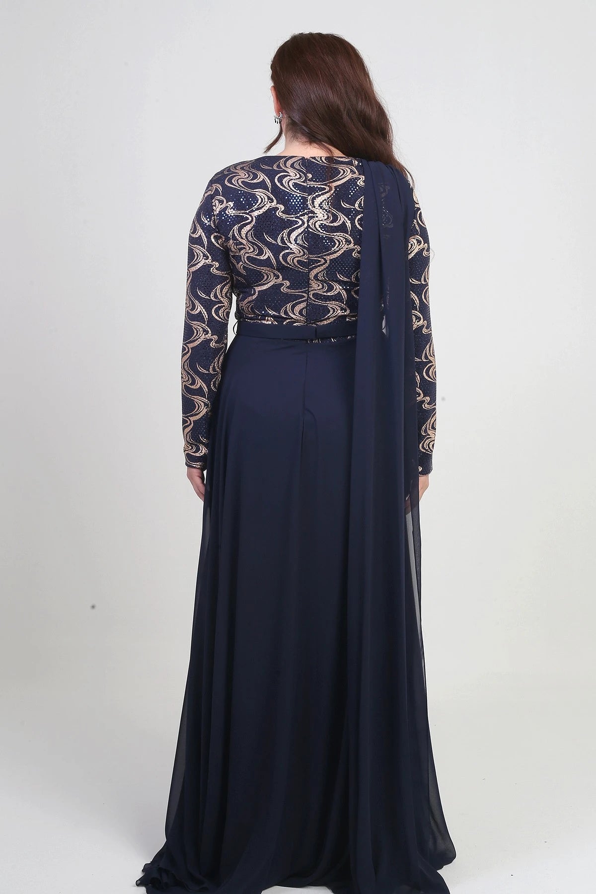 Image of Women's Wrap-Neck Style Sequined Lined Chiffon Long BB Dress
