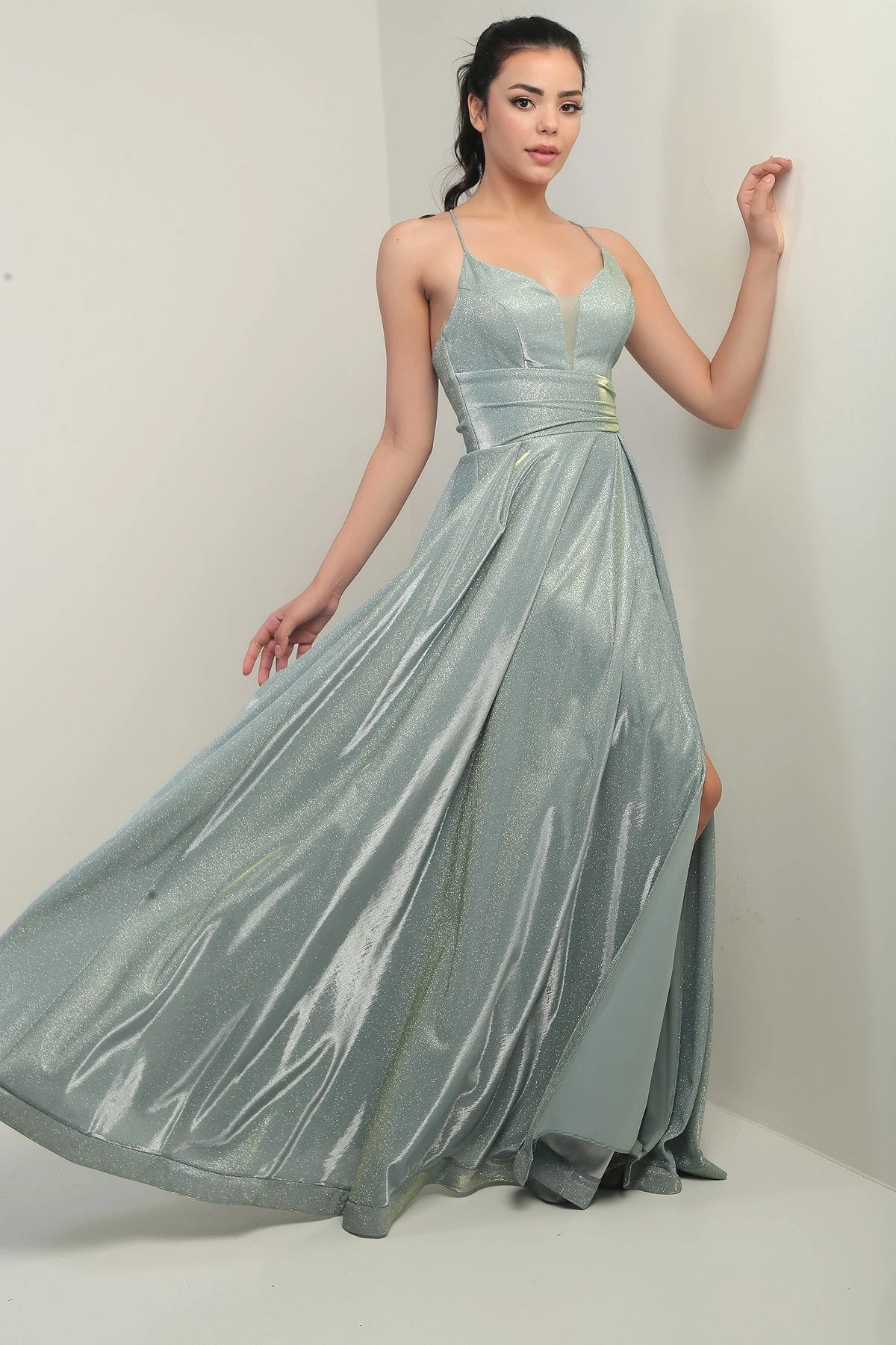 Image of Strappy, Lined, Glittery Long Evening Dress