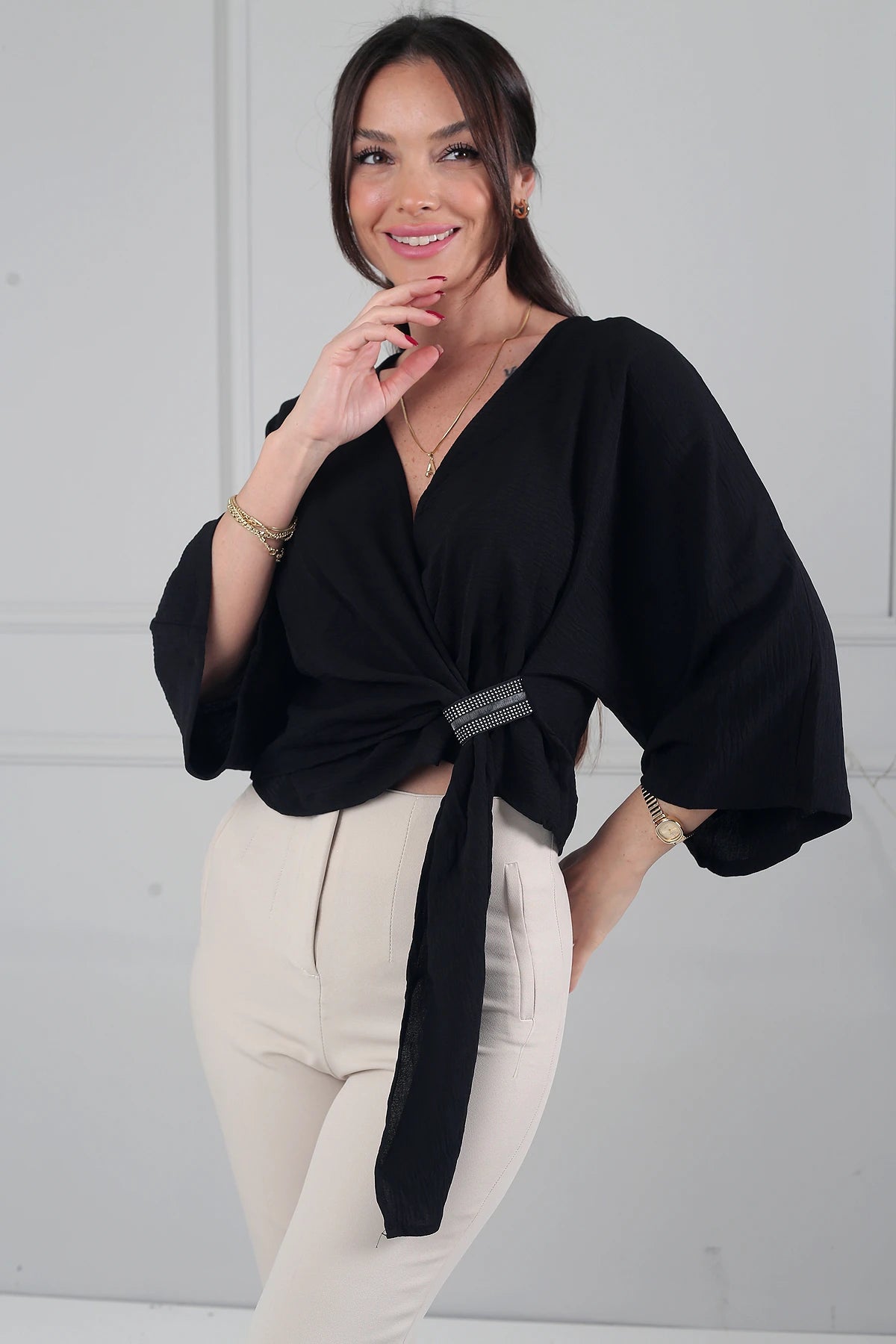 Image of Women's Wrap Neck Short Ayrobin Blouse