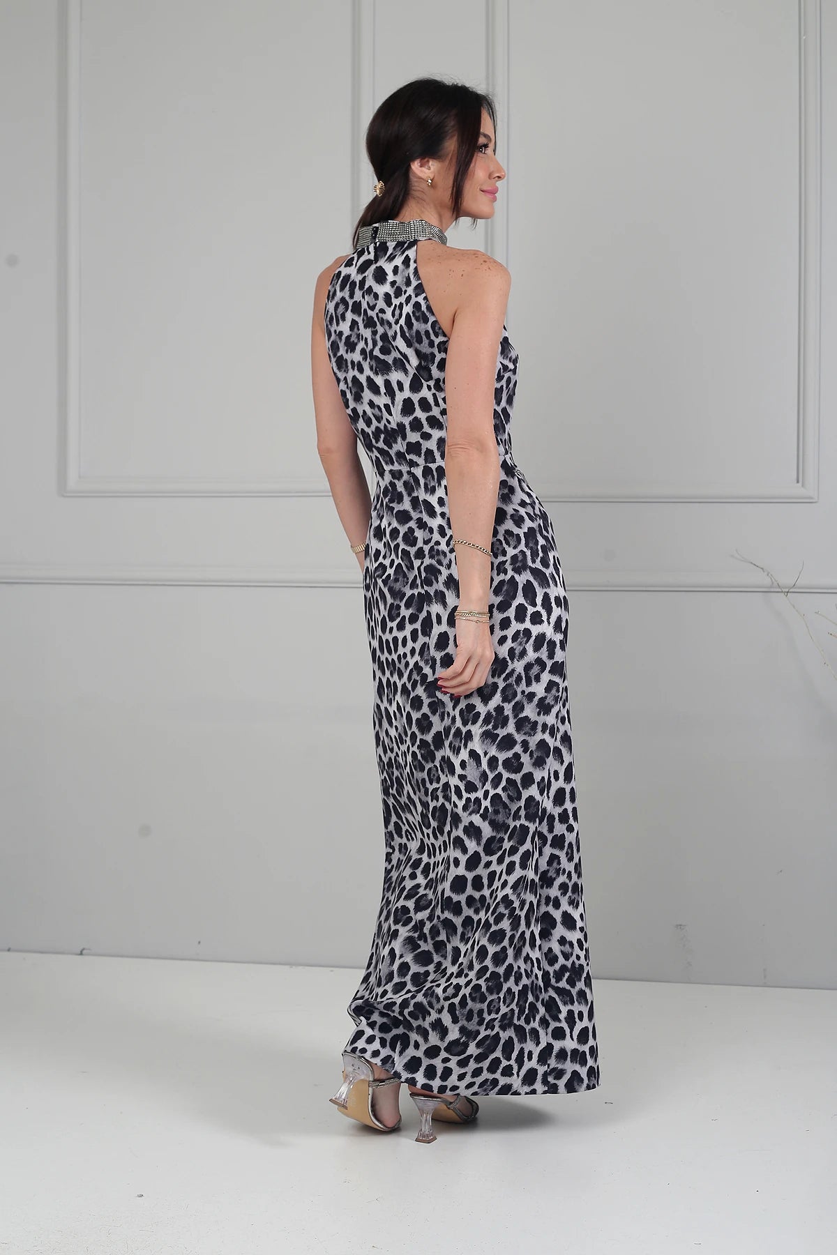 Image of Rochie midi cu imprimeu leopard și detalii în carouri pentru femei