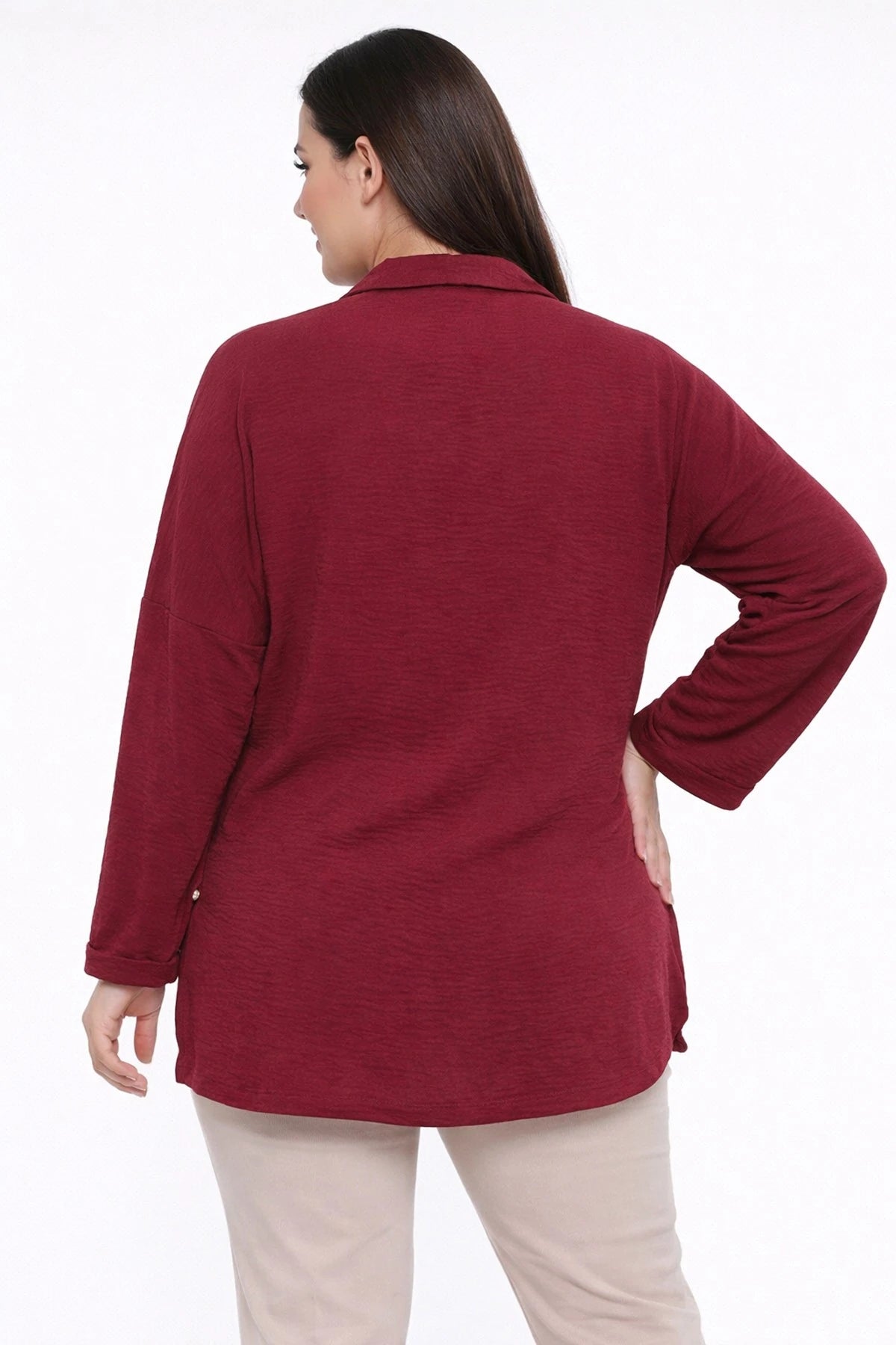 Image of Women's Plus Size Ayrobin Lycra Shirt with Pearl Details