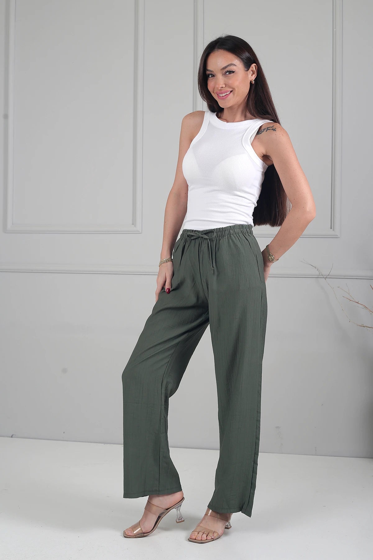 Image of Women's Elastic Waist Wide Leg Strawberry Patterned Pants with Pockets