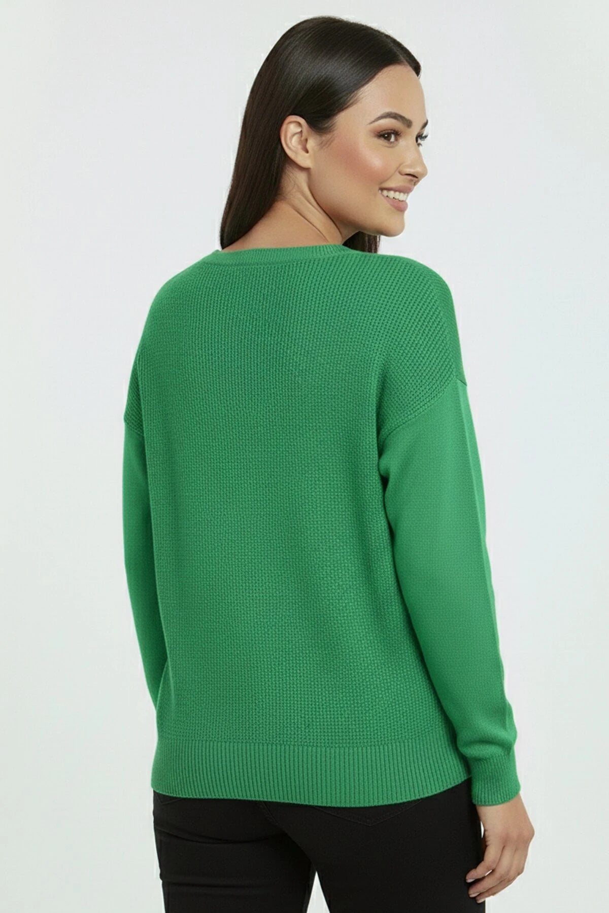 Image of Women's V-Neck Plus Size Knitted Blouse with Glitter Detail on the Front