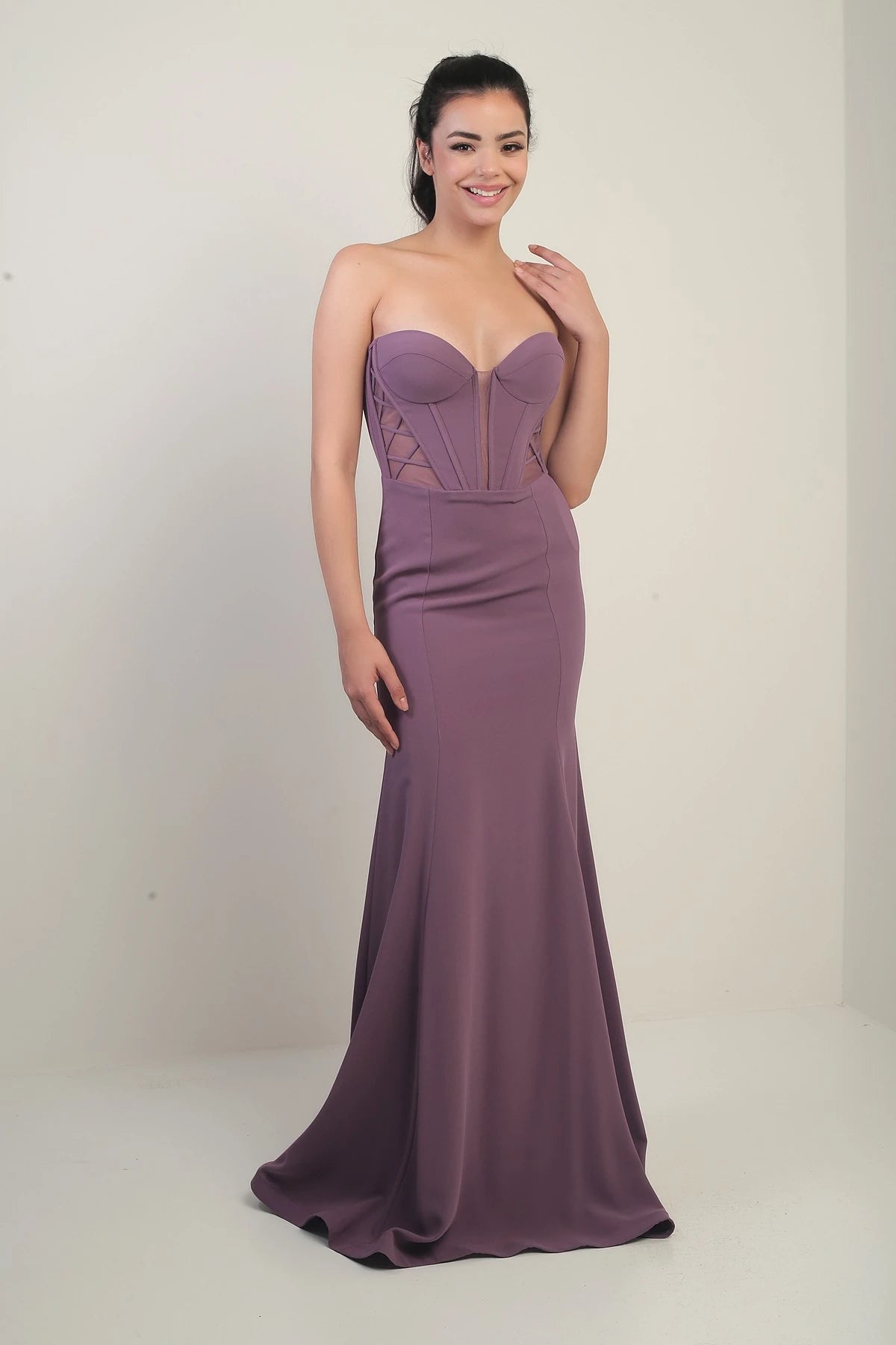 Image of Women's Strapless Back Lace-up Lined Underwired Long Mermaid Evening Dress