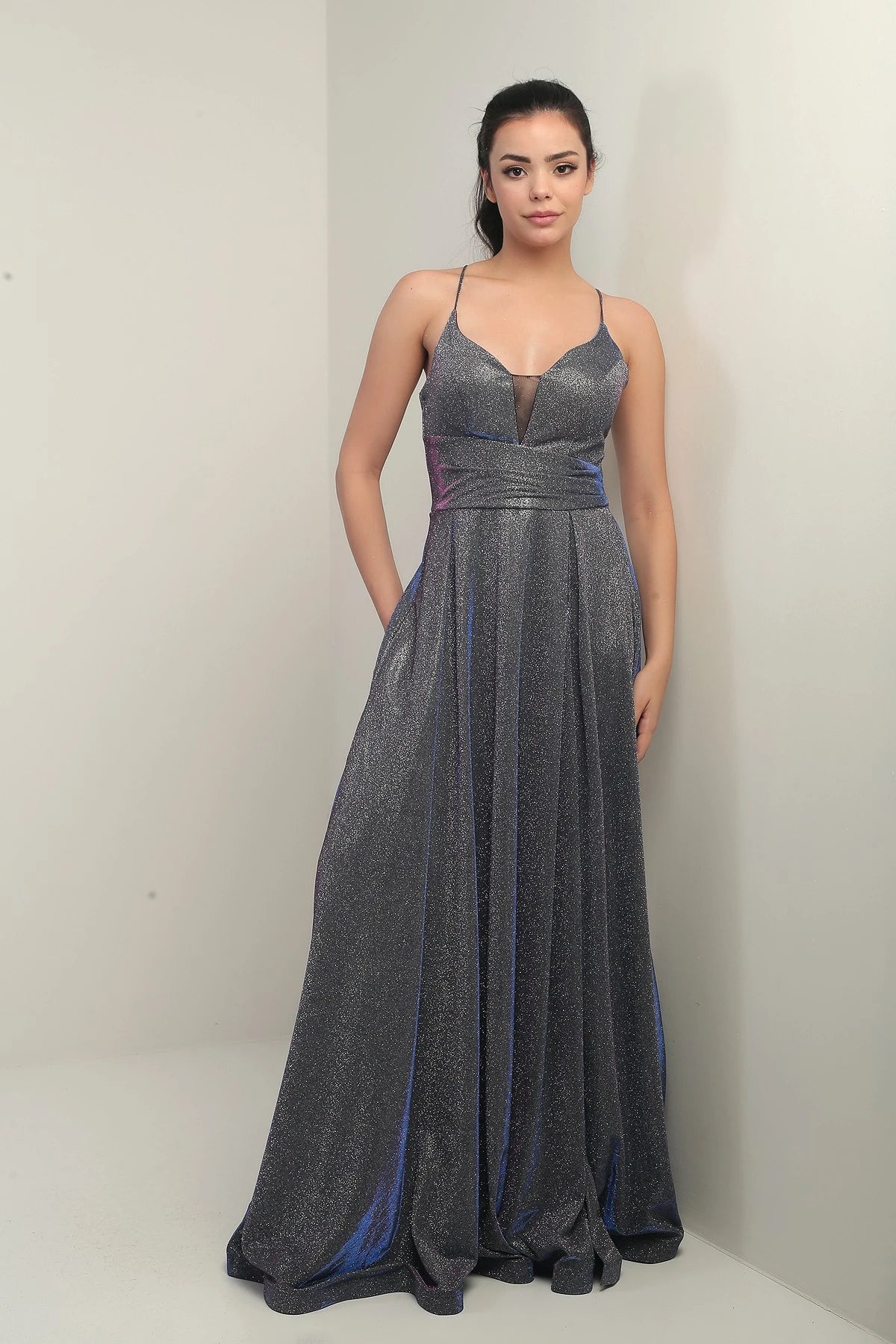 Image of Strappy, Lined, Glittery Long Evening Dress