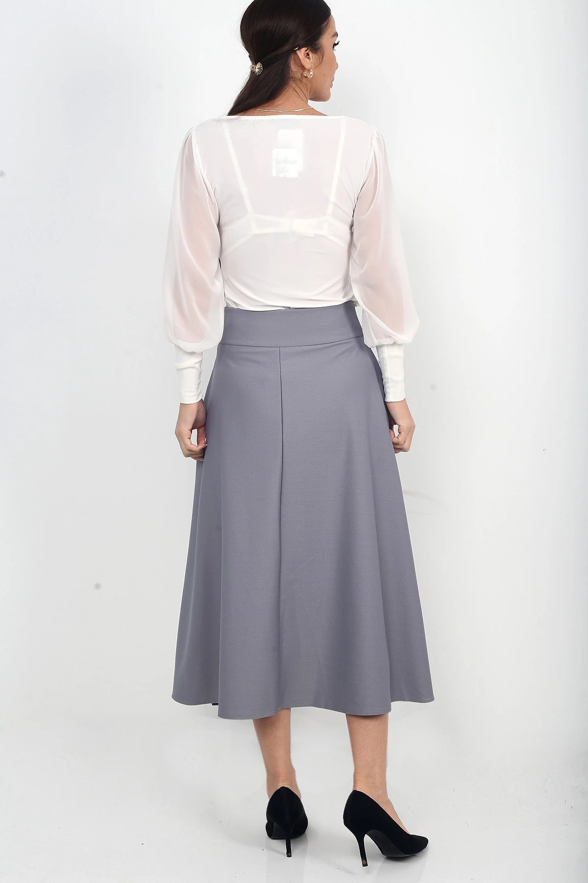 Image of Women's Full Lycra Diagonal Midi A-line Skirt