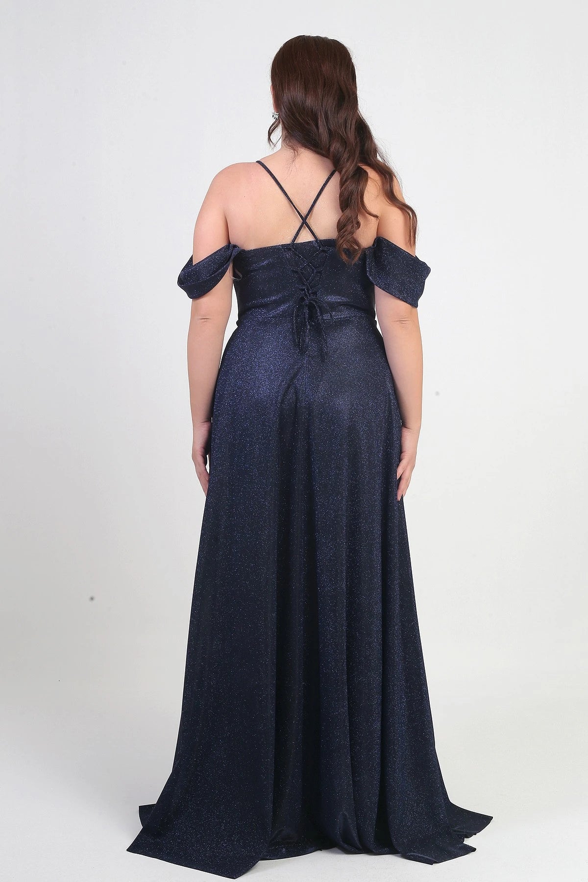Image of Women's Strappy, Back Lace-Up, Bust Draped, Lined, Underwired, Plus Size Glitter Dress
