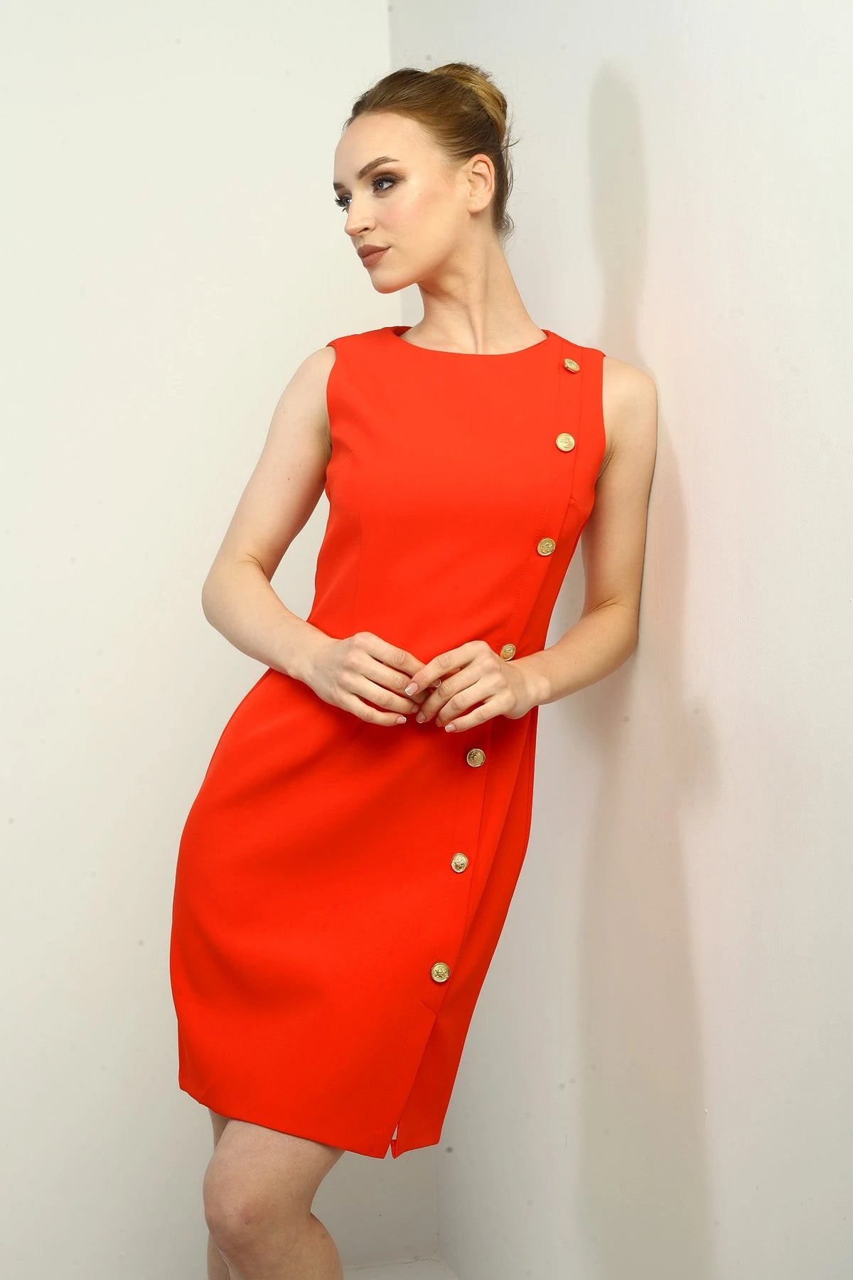 Image of Women's Self-Interfacing Side-Button Short Dress