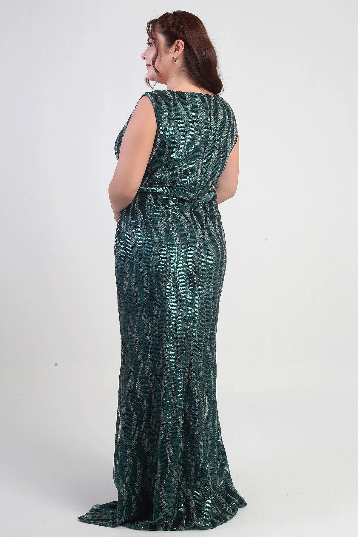 Image of Women's Square Neck Lined Sequin Plus Size Long Dress