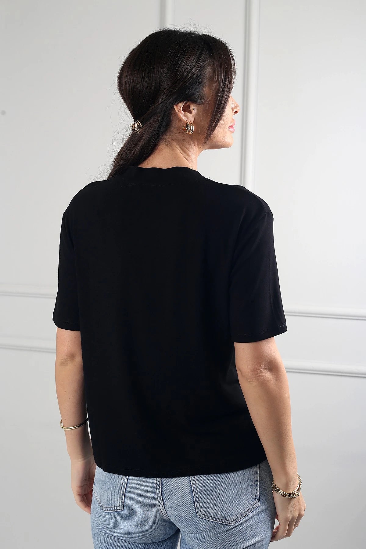 Image of Women's Interlock V-Neck Lycra Loose-Fitting Blouse