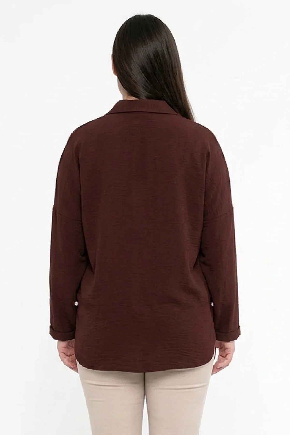 Image of Women's Plus Size Ayrobin Lycra Shirt with Pearl Details