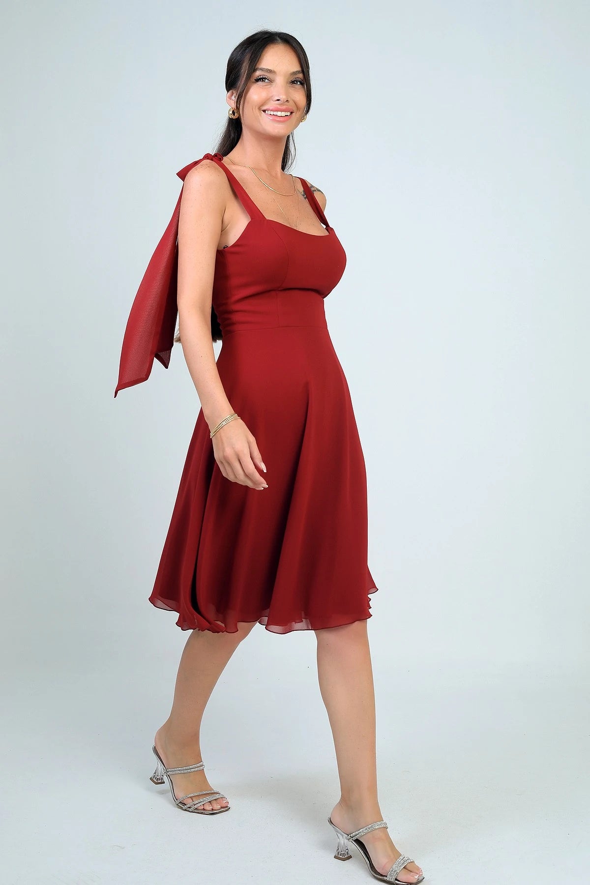 Image of Women's Short Dress with Shoulder Straps and Lining