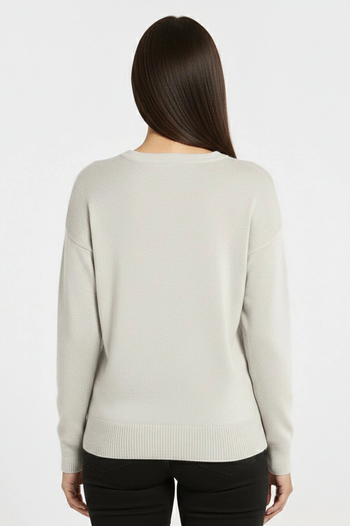 Image of Women's V-Neck Plus Size Knitted Blouse with Glitter Detail on the Front