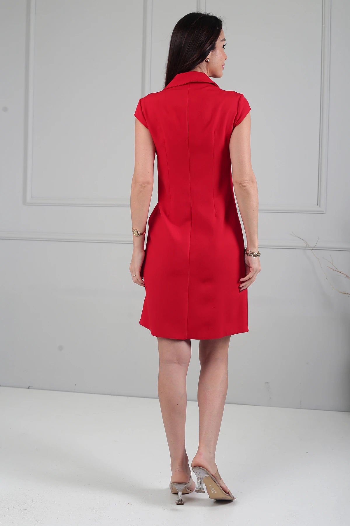 Image of Women's Wrap Neckline Side Buckle Sleeve Lined Short Double Dress
