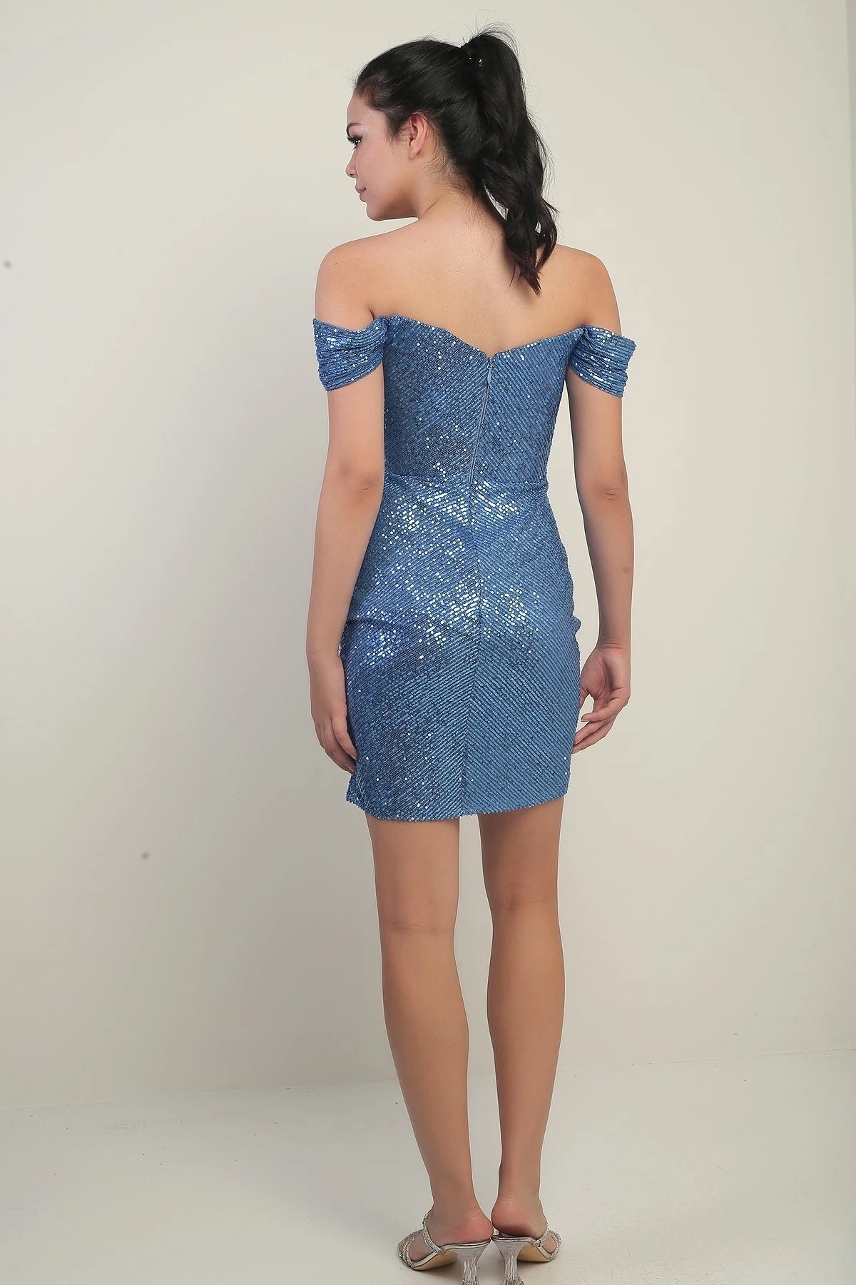 Image of Strappy, Draped Front, Underwired, Lined, Sequin Short Dress
