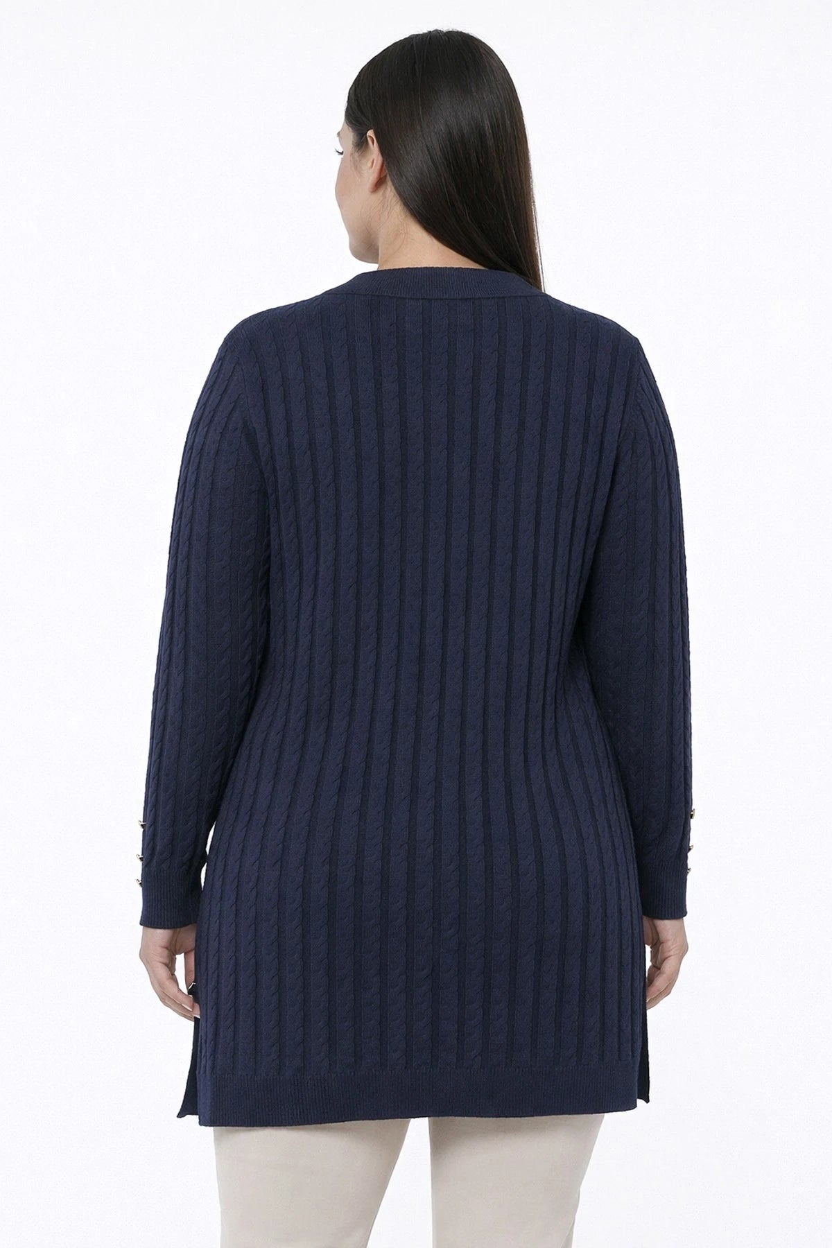 Image of Women's Cable Knit Mercerized Lycra Plus Size Cardigan