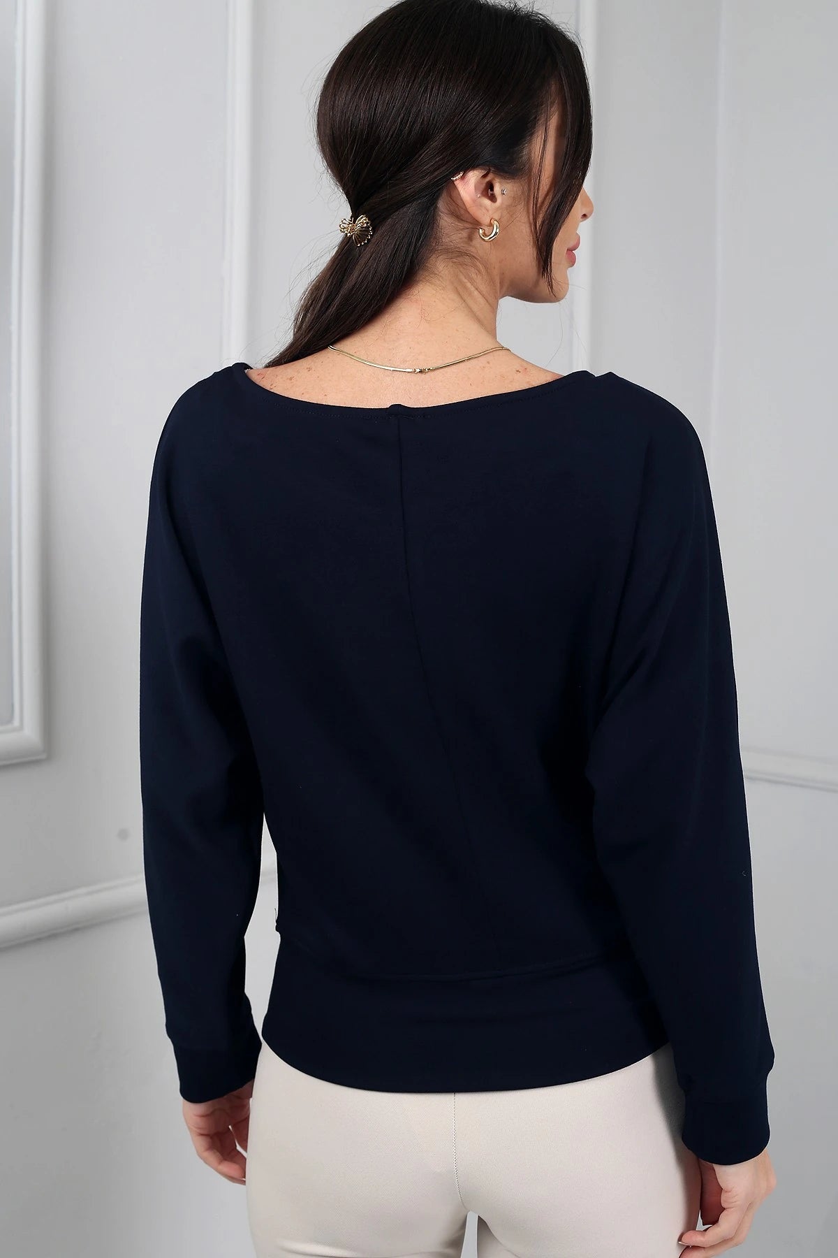 Image of Kadın Kayık Yaka Uzun Yarasa Kollu Modal Sweat