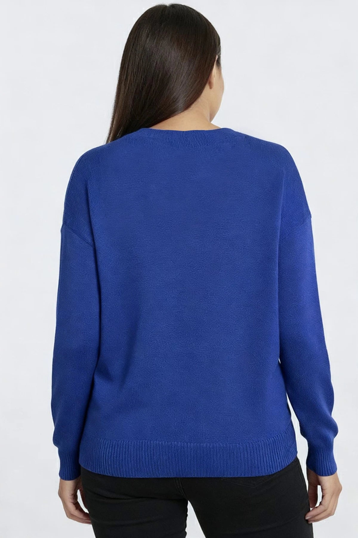 Image of Women's V-Neck Plus Size Knitted Blouse with Glitter Detail on the Front