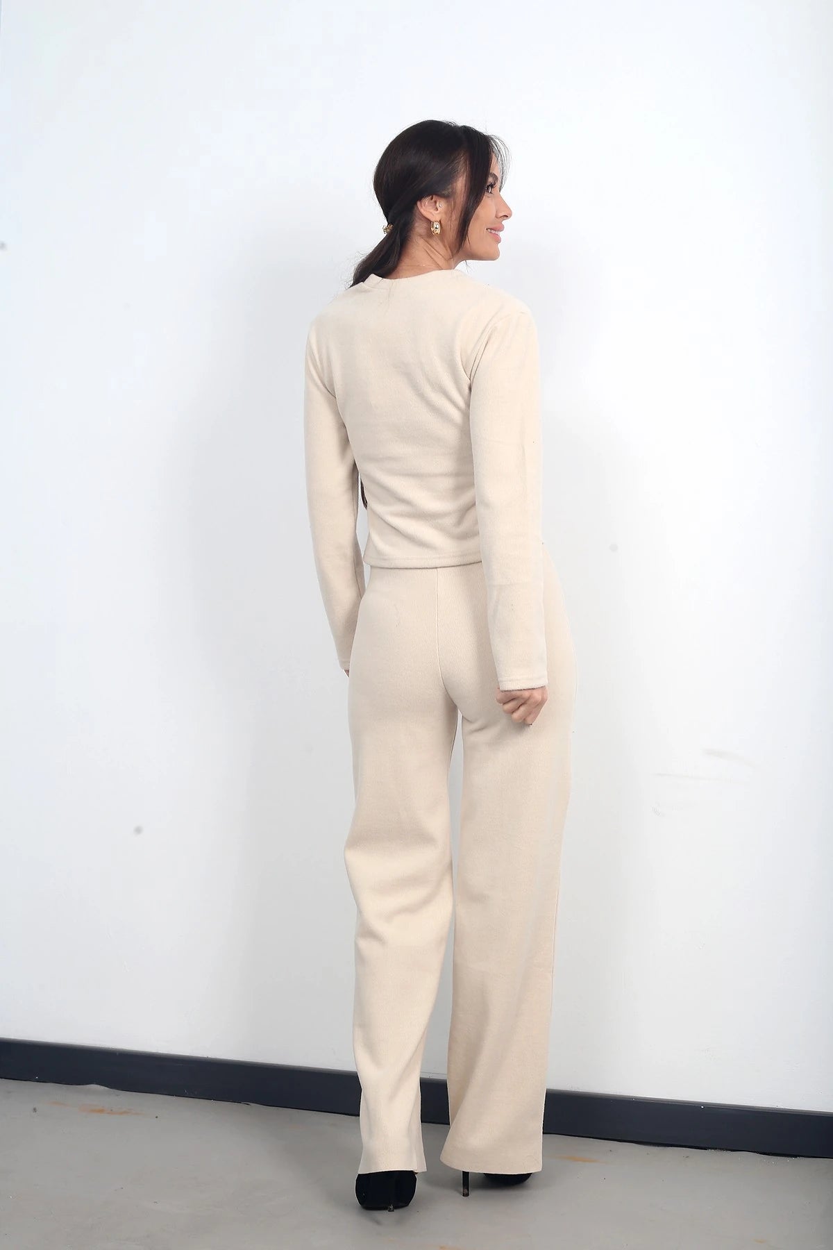 Image of Women's Button-Front Jacket, Chimeli Palazzo Trousers, Thessaloniki Style Two-Piece Set