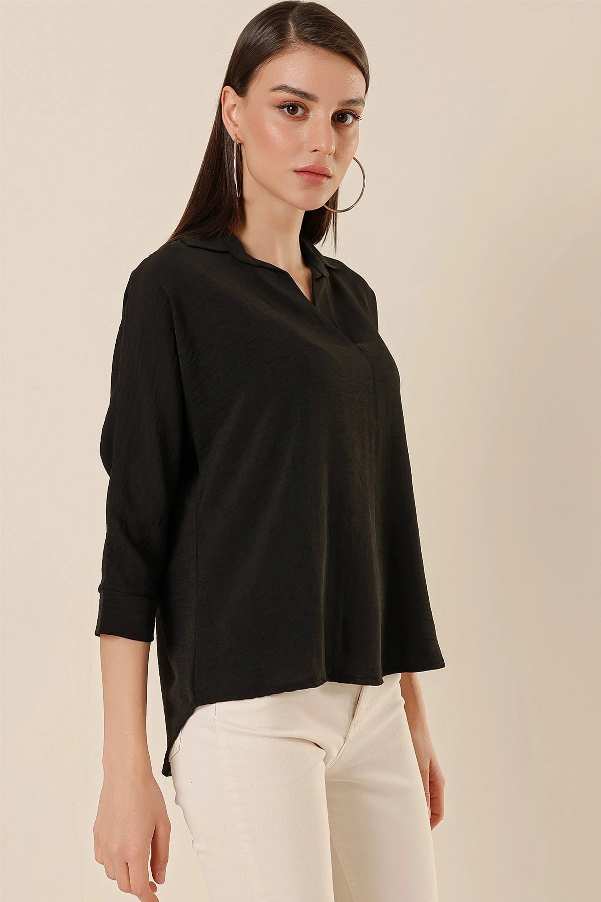 Image of Polo Neck Three Quarter Sleeve Ayrobin Blouse