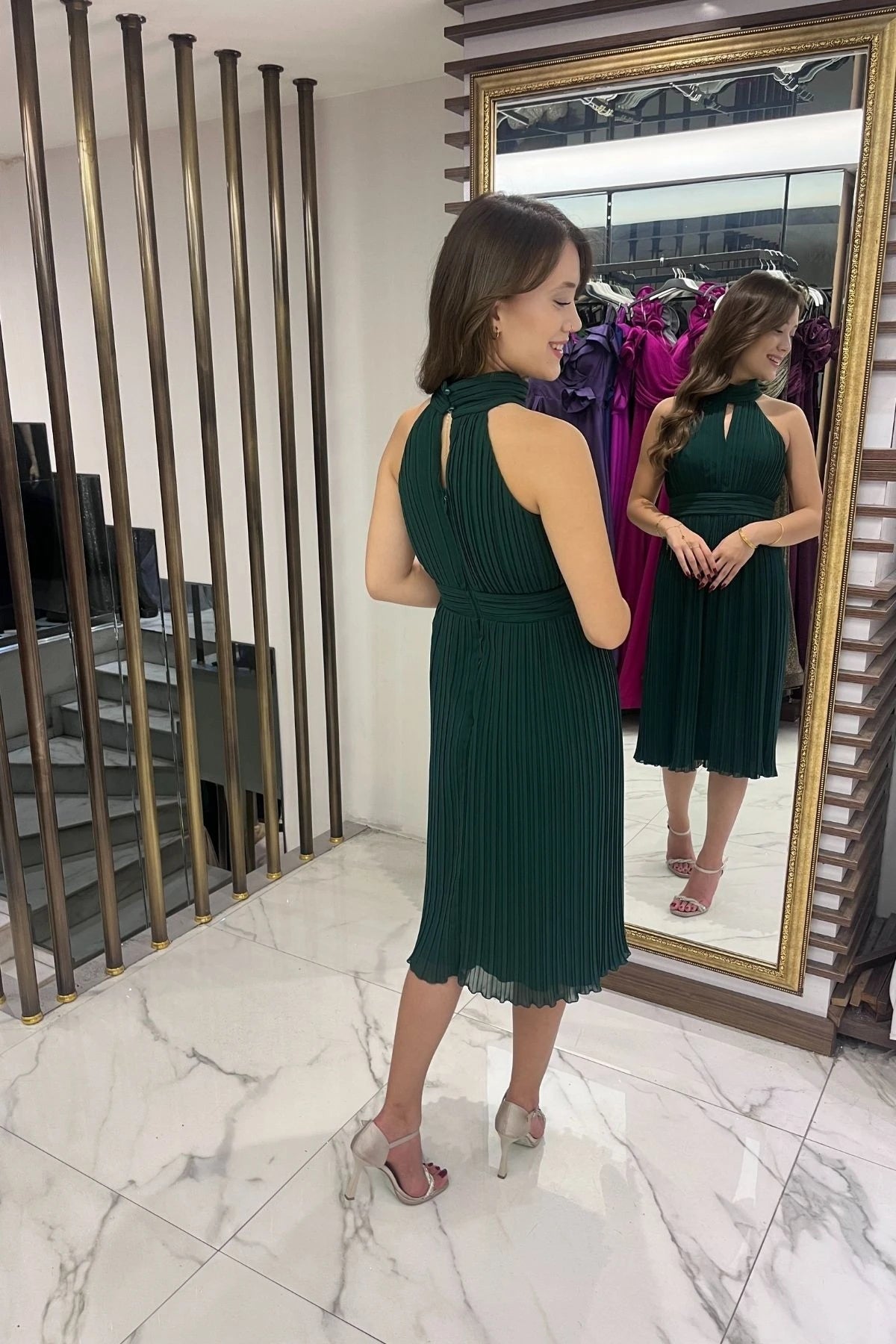 Image of Fully Pleated Lined Chiffon Dress