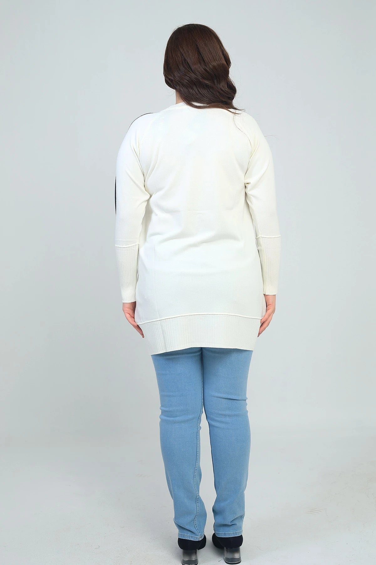 Image of Kadın Kolları Şeritli Büyük Beden Tunik Bluz