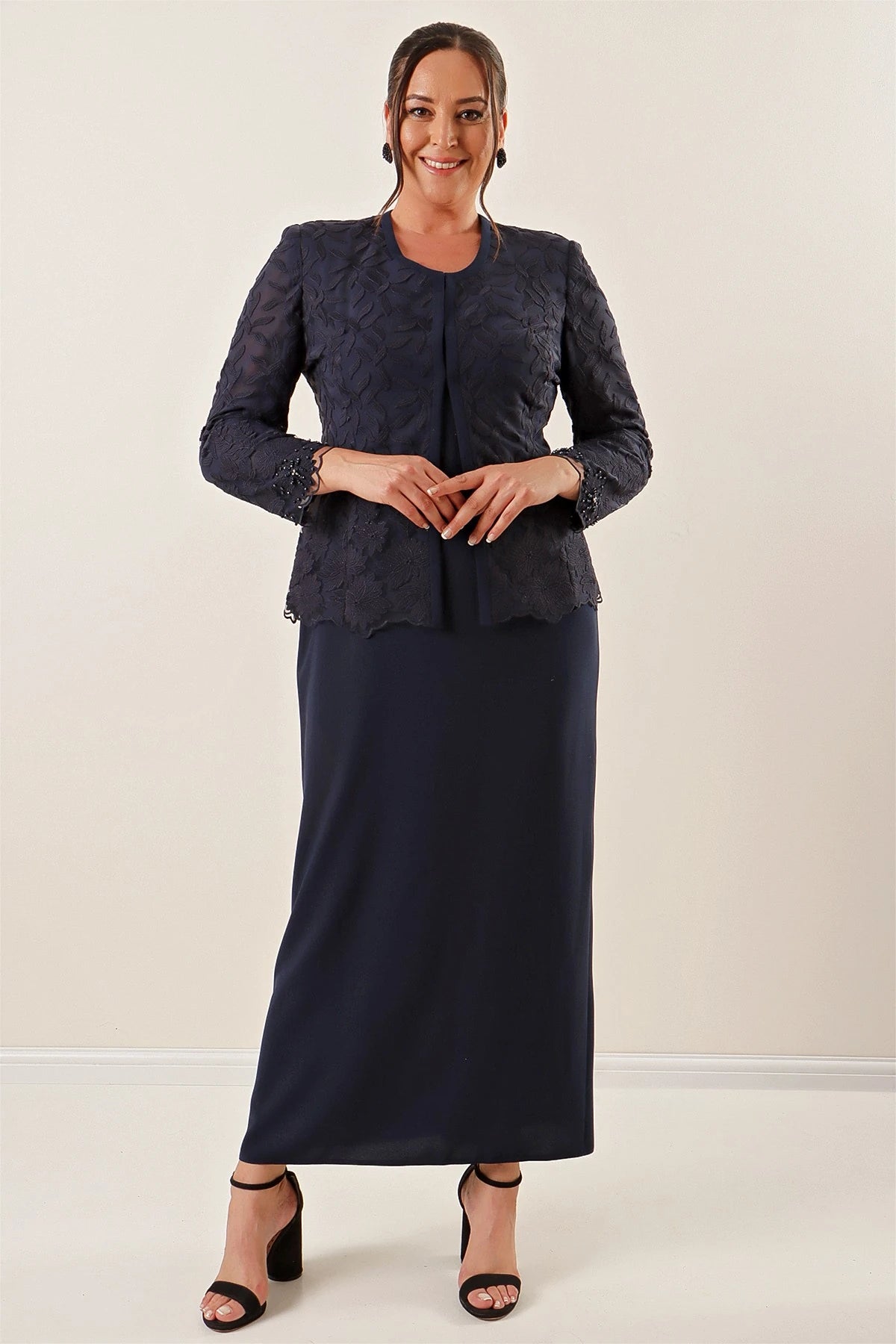 Image of Beaded and Lace Lined Dress and Jacket Set, Plus Size, Two-Piece