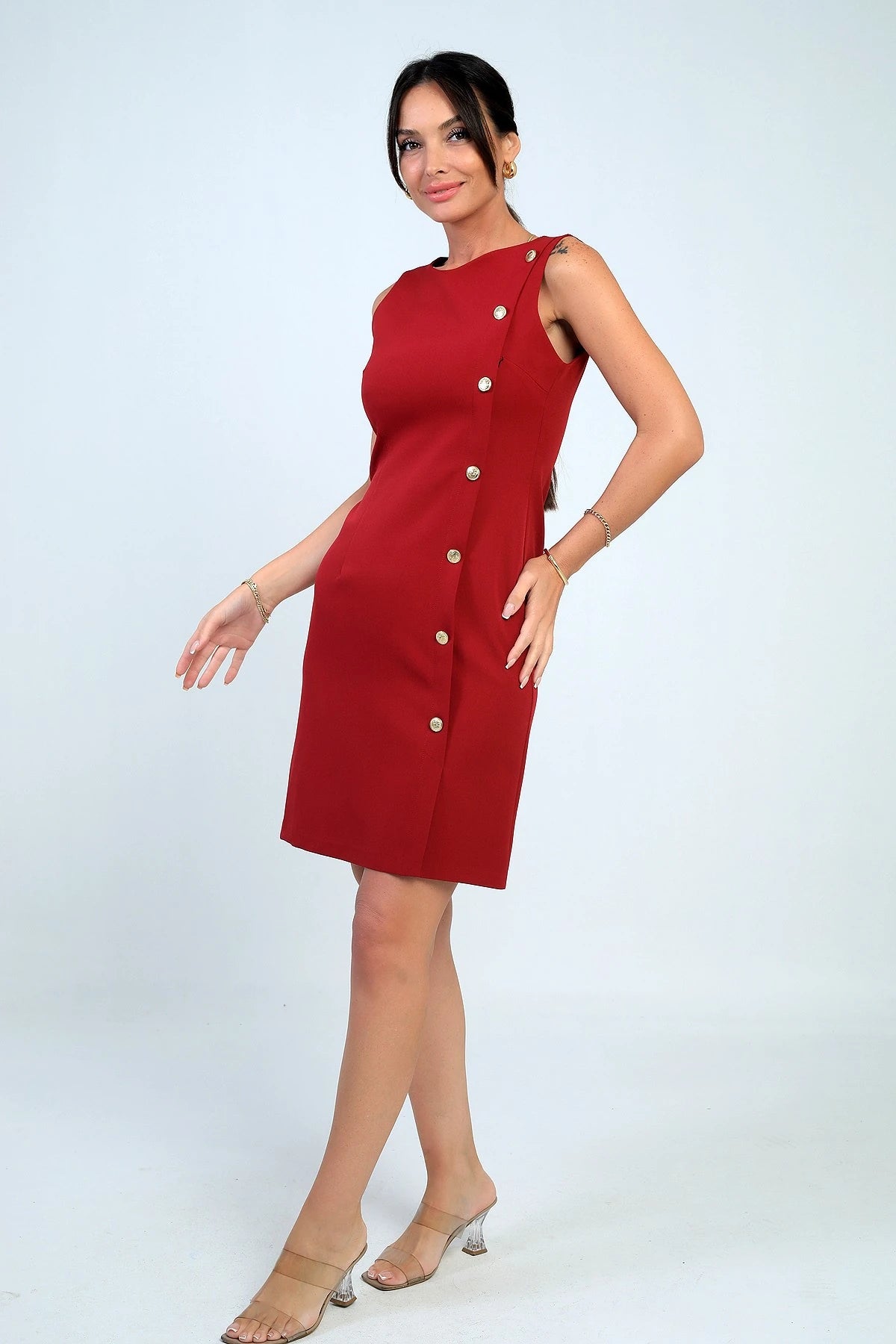 Image of Women's Self-Interfacing Side-Button Short Dress