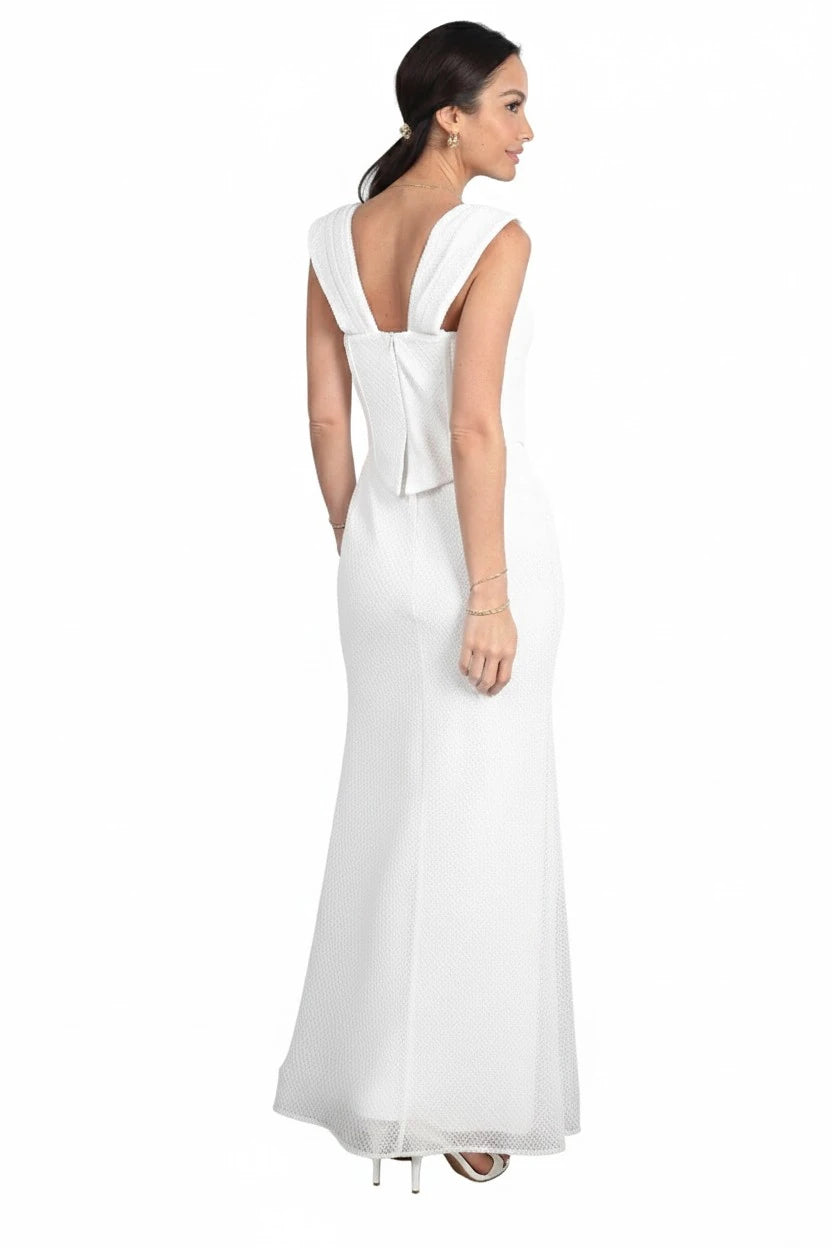 Image of Women's Strapless Bustier Low-Sleeved Lined Mesh Fishtail Dress with Waistband