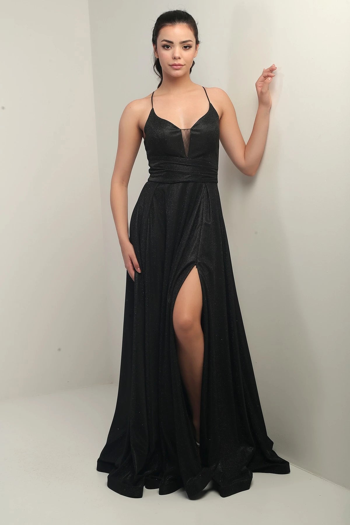 Image of Strappy, Lined, Glittery Long Evening Dress