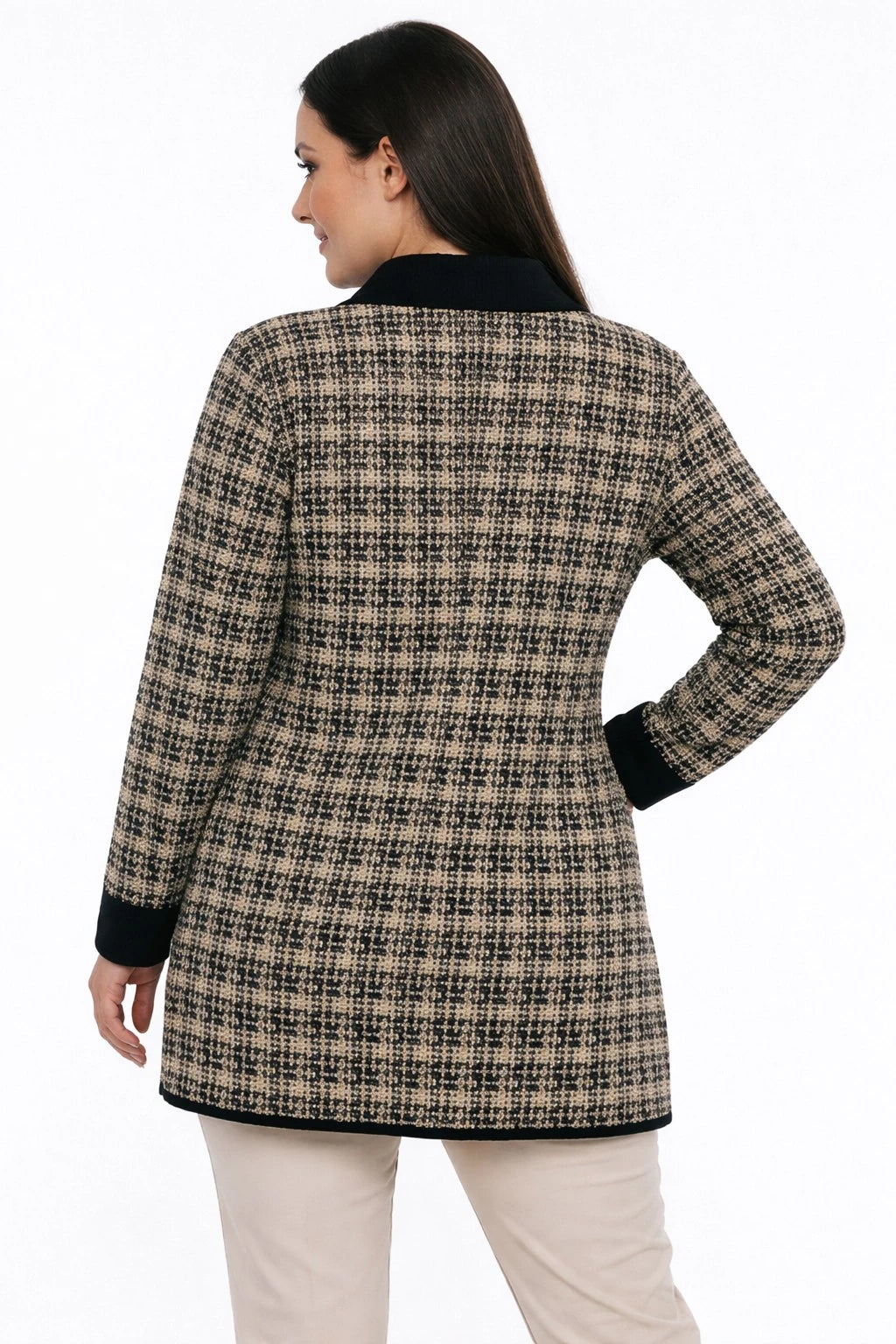 Image of Women's Button-Front, Double-Pocket, Patterned, Glittery Plus Size Cardigan