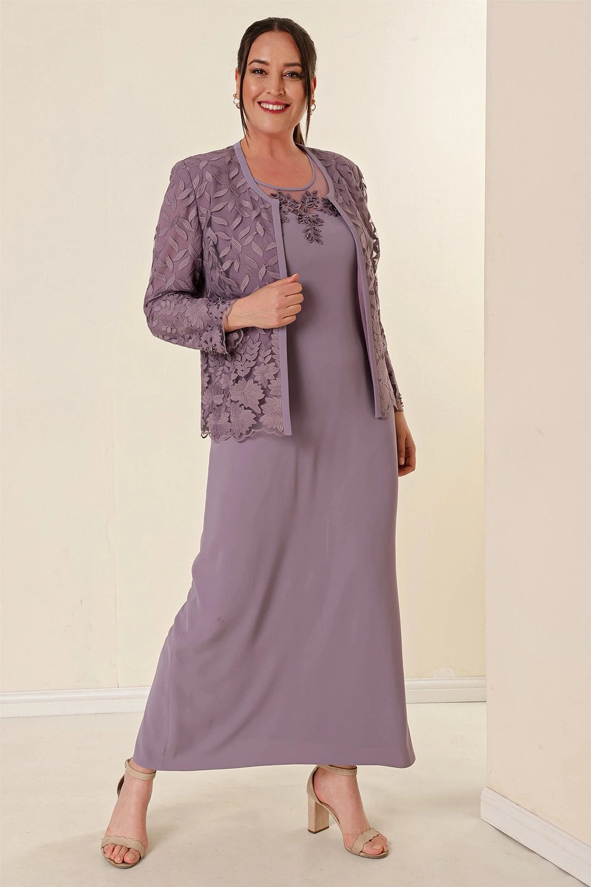 Image of Beaded and Lace Lined Dress and Jacket Set, Plus Size, Two-Piece