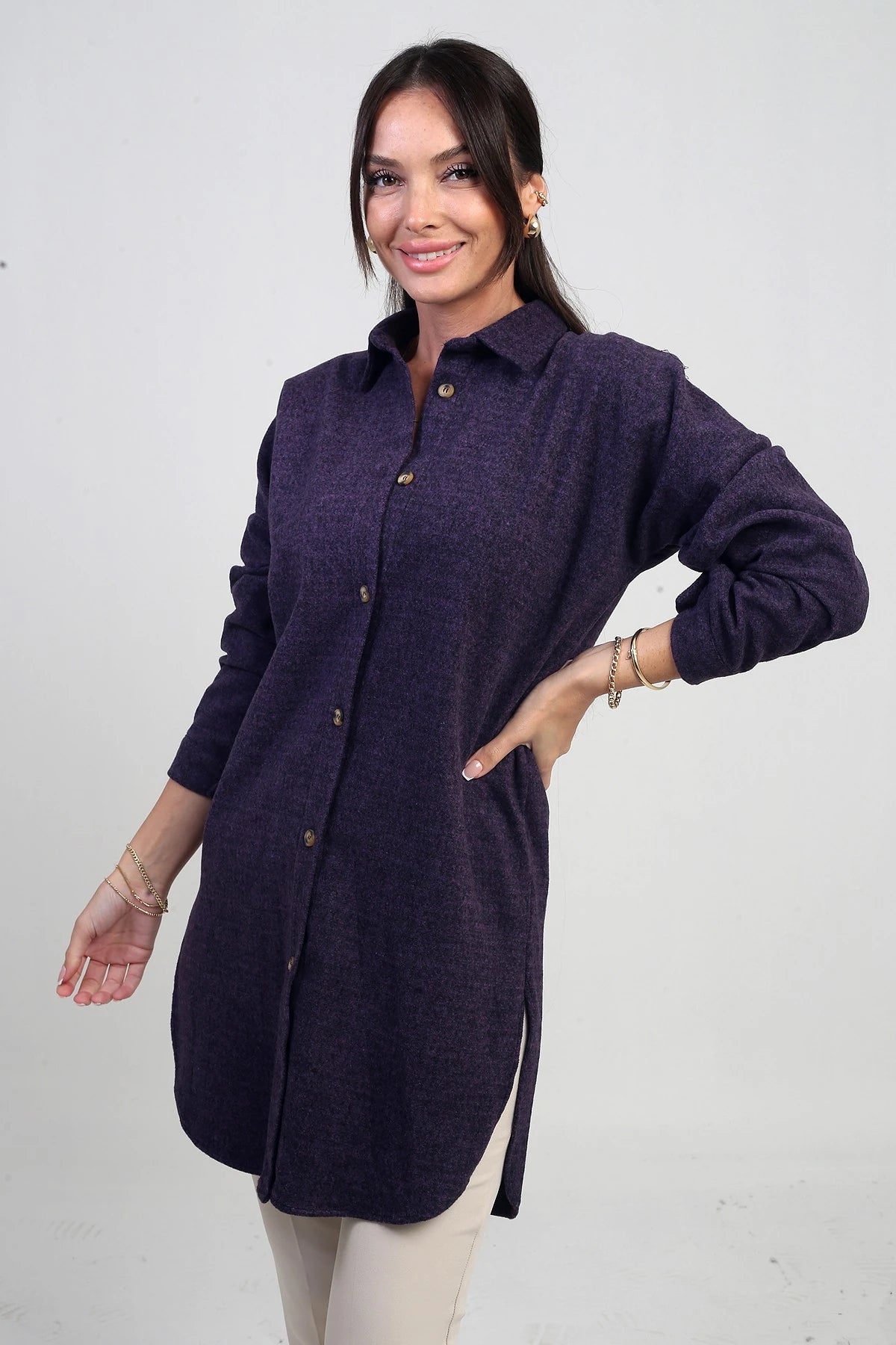Image of Women's Side Slit Speckled Tunic Shirt