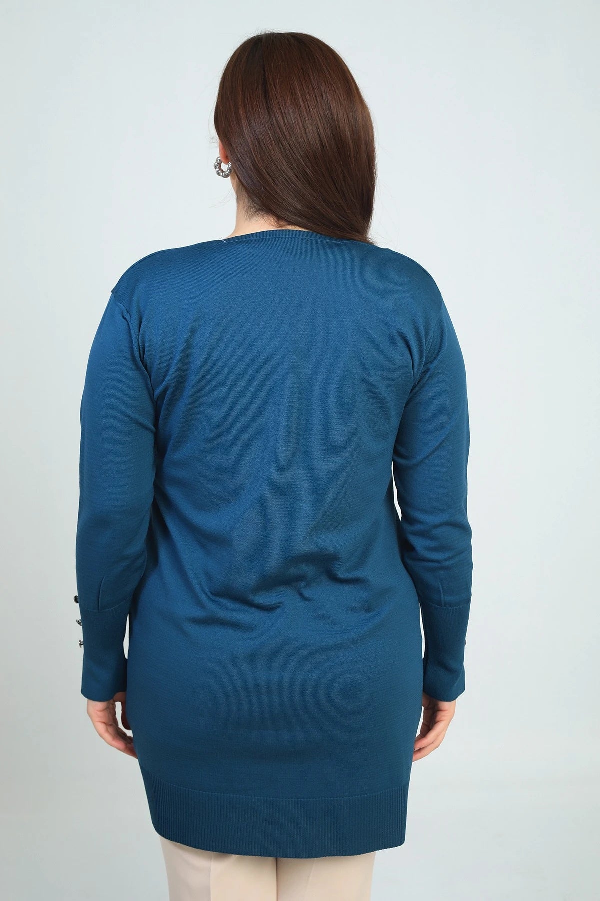 Image of Women's Plus Size Cardigan with Button Detail on Sleeves and Stone Letter Print, Cold Yarn.