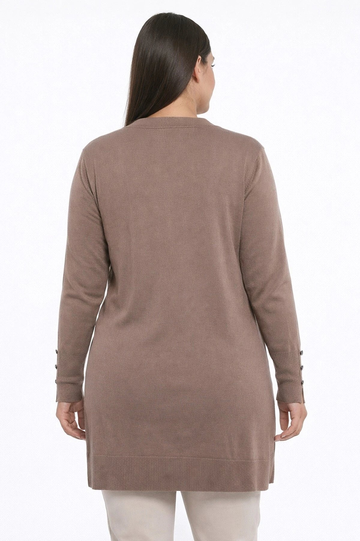 Image of Women's Plus Size Knitted Cardigan with Button Detail on Sleeves