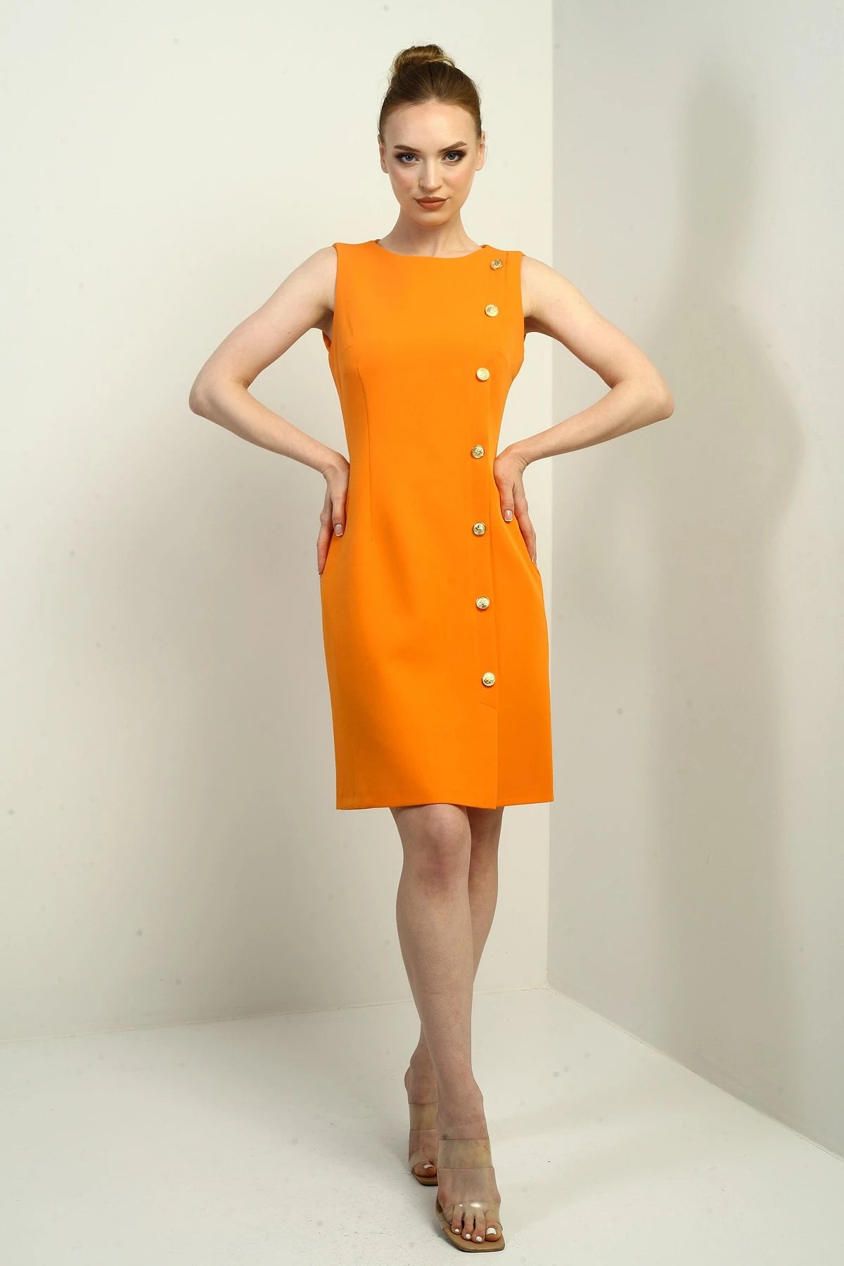 Image of Women's Self-Interfacing Side-Button Short Dress
