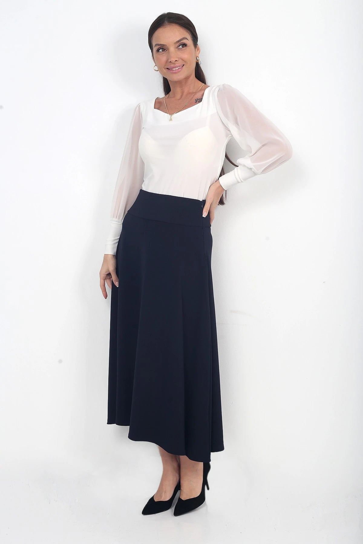 Image of Women's Full Lycra Diagonal Midi A-line Skirt