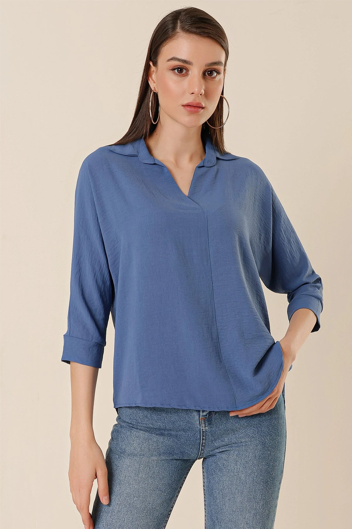 Image of Polo Neck Three Quarter Sleeve Ayrobin Blouse