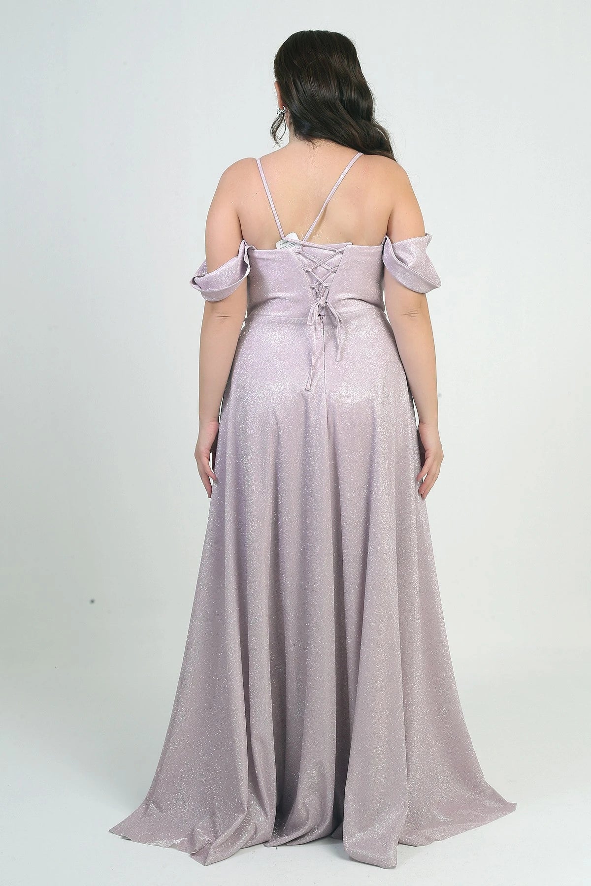 Image of Women's Strappy, Back Lace-Up, Bust Draped, Lined, Underwired, Plus Size Glitter Dress