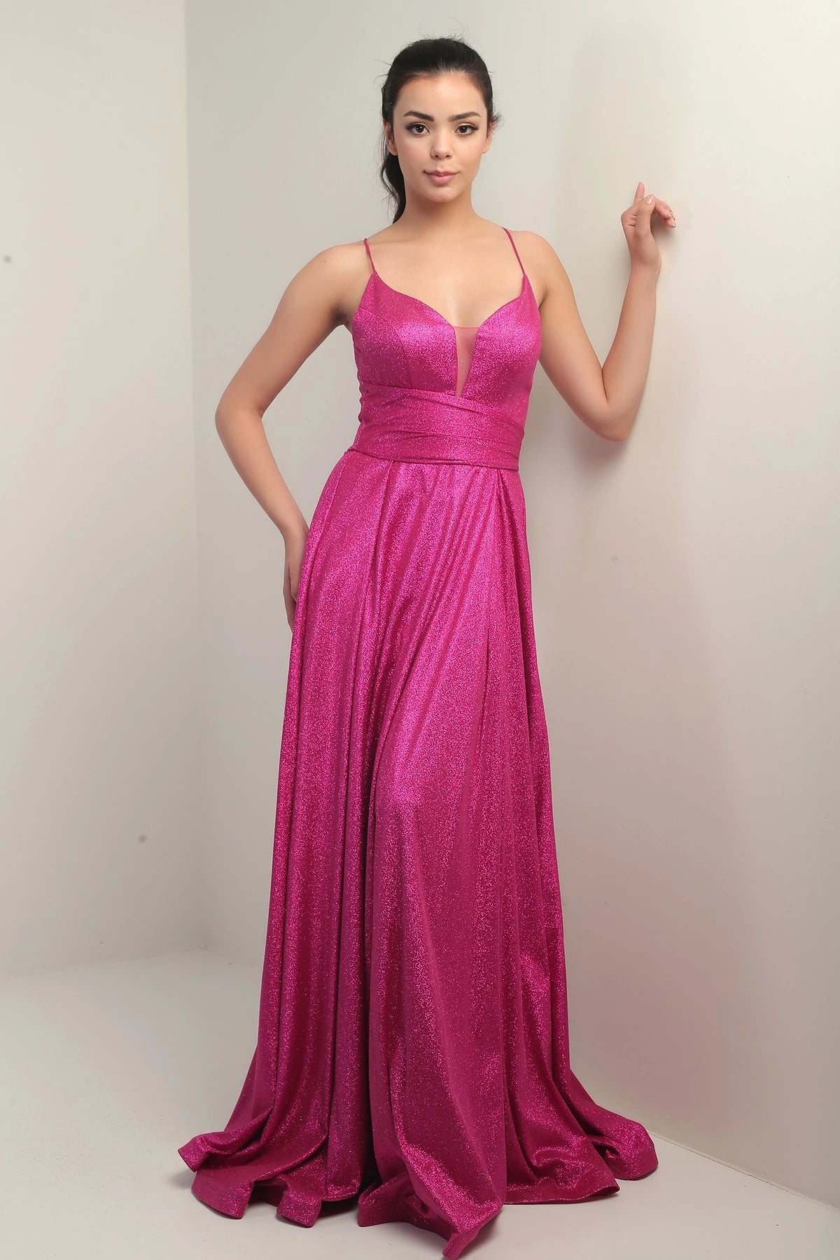 Image of Strappy, Lined, Glittery Long Evening Dress