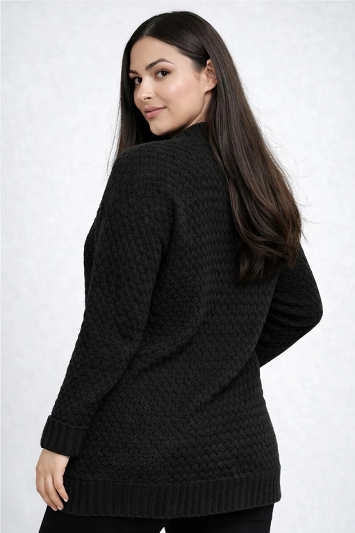 Image of Women's Basket Weave Pattern Pocketed Tunic Cardigan