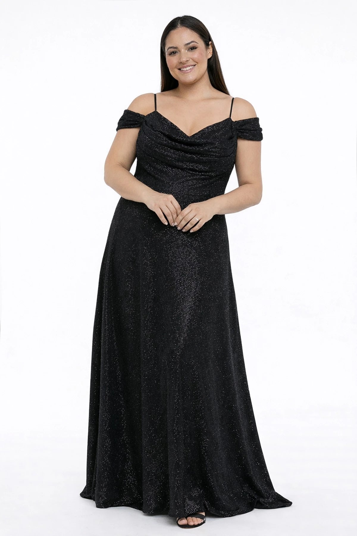 Image of Women's Strappy, Back Lace-Up, Bust Draped, Lined, Underwired, Plus Size Glitter Dress