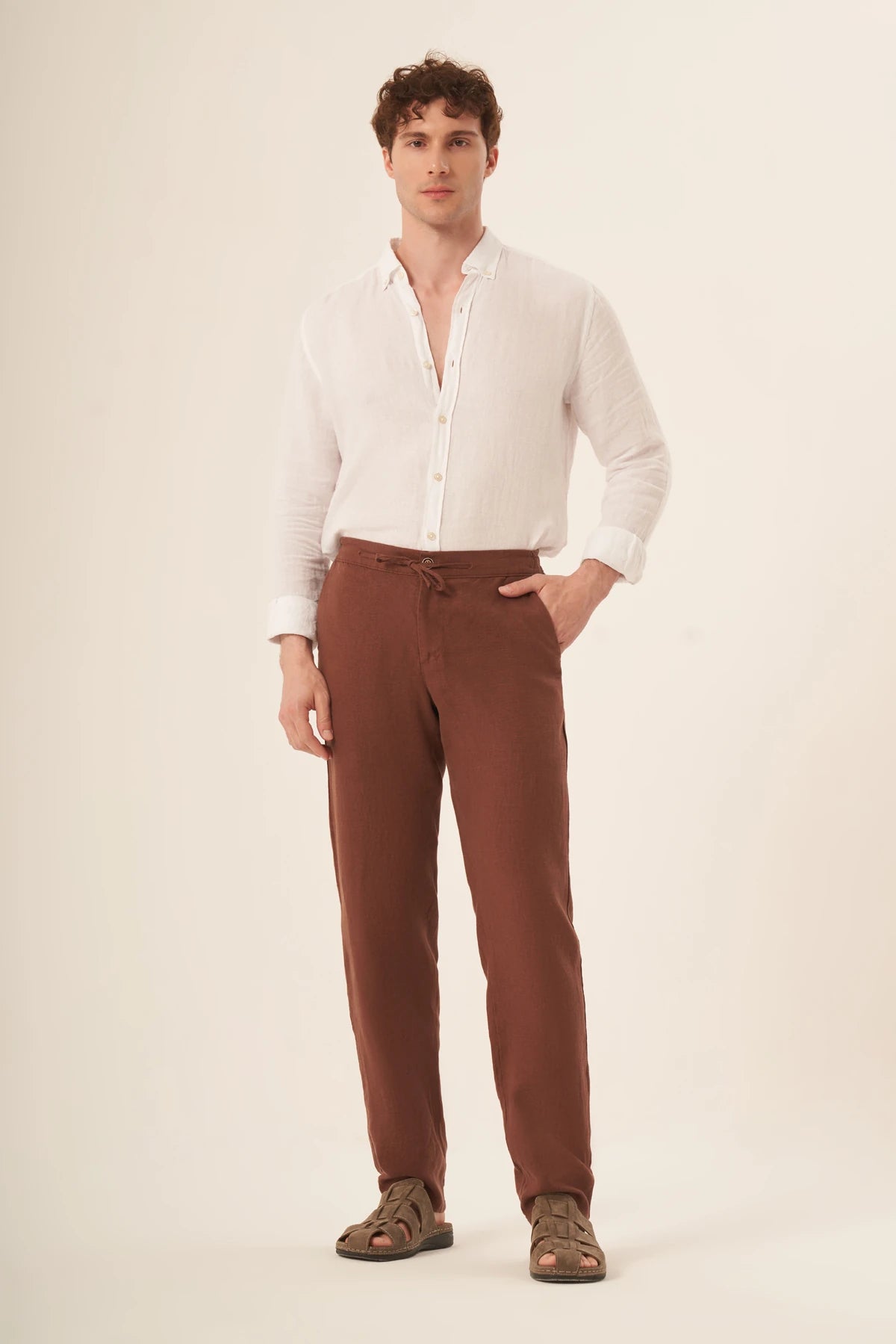 Image of Men's Linen Trousers Chocolate