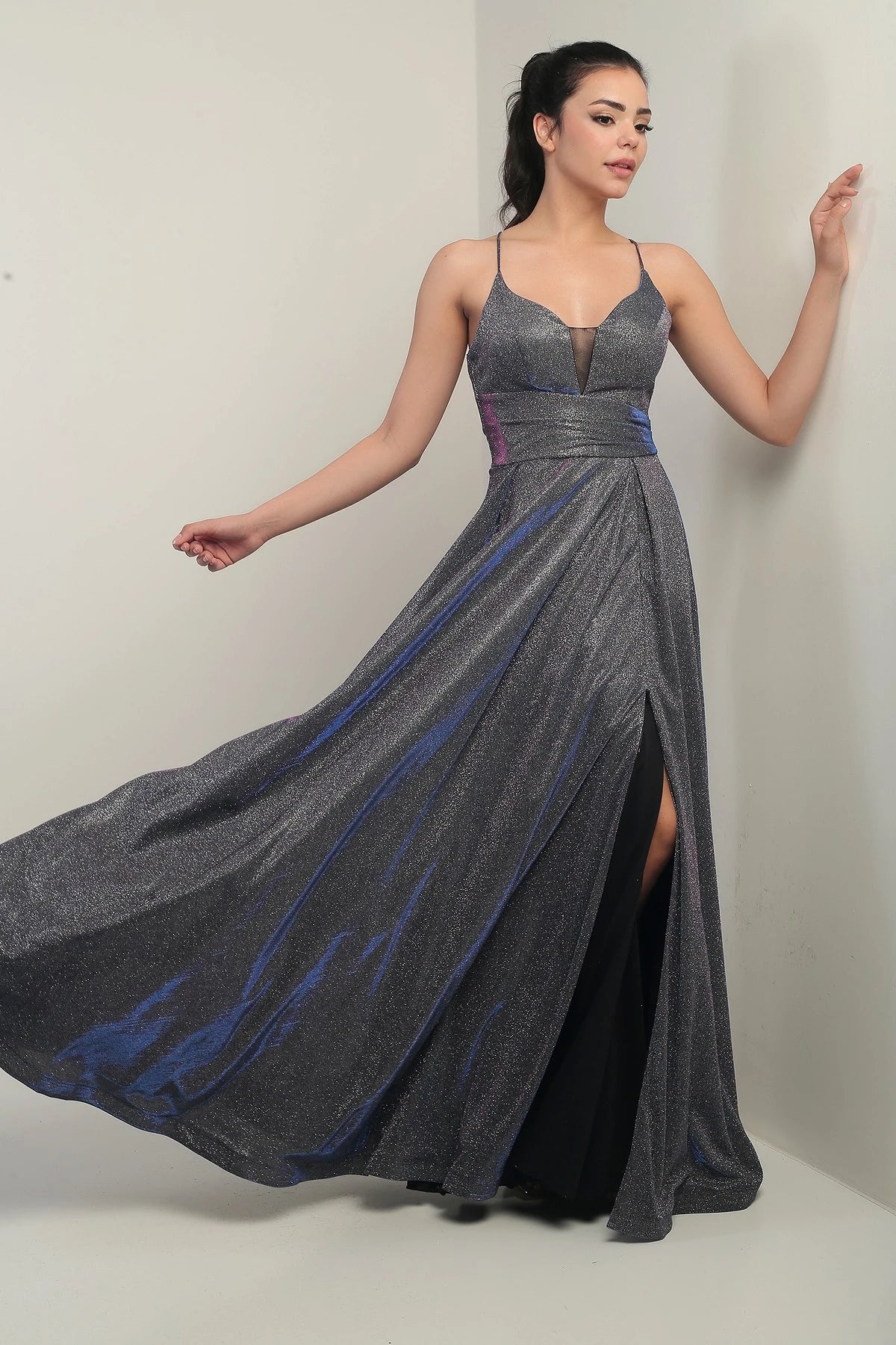 Image of Strappy, Lined, Glittery Long Evening Dress