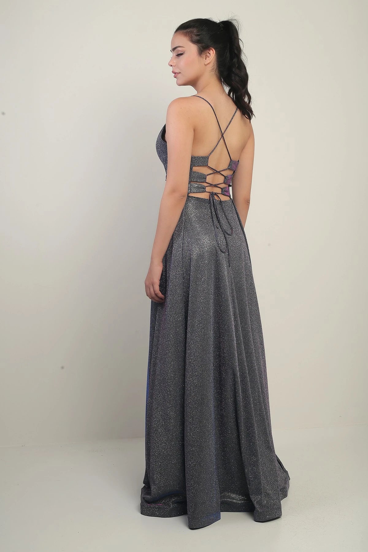 Image of Strappy, Lined, Glittery Long Evening Dress