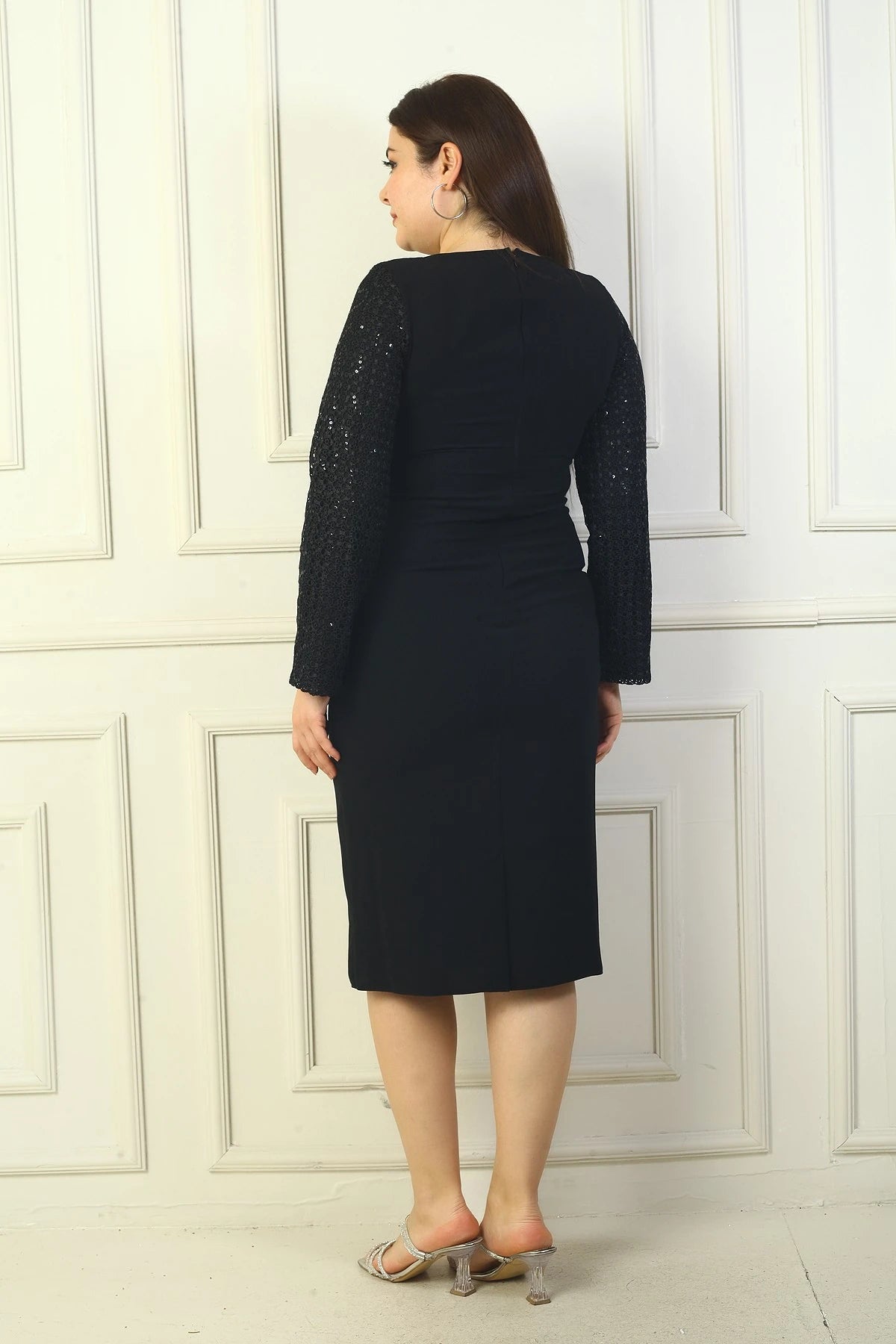 Image of Women's Plus Size Crepe Dress with Lace Jacket Look and Lining