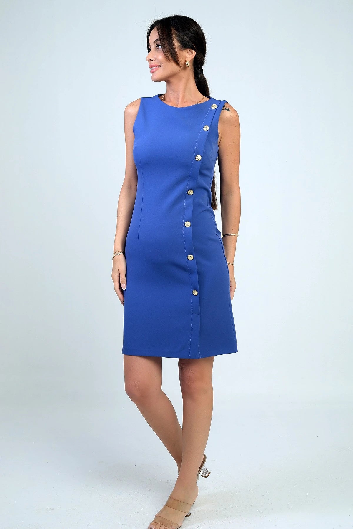 Image of Women's Self-Interfacing Side-Button Short Dress