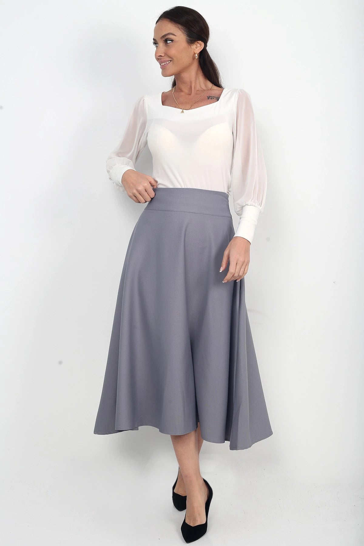 Image of Women's Full Lycra Diagonal Midi A-line Skirt