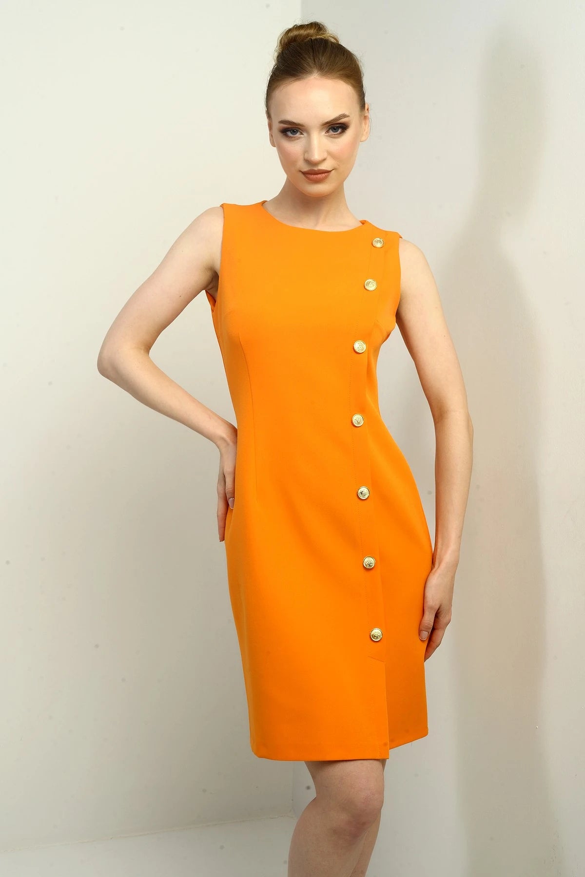 Image of Women's Self-Interfacing Side-Button Short Dress