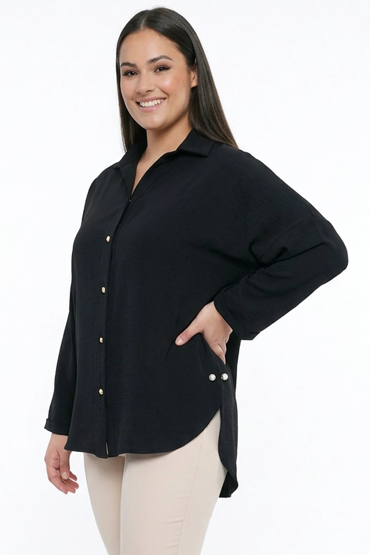 Image of Women's Plus Size Ayrobin Lycra Shirt with Pearl Details